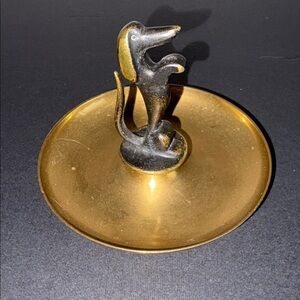 Brass Gold Black Dachshund Begging Dog Figurine Ring Trinket Dish Tray